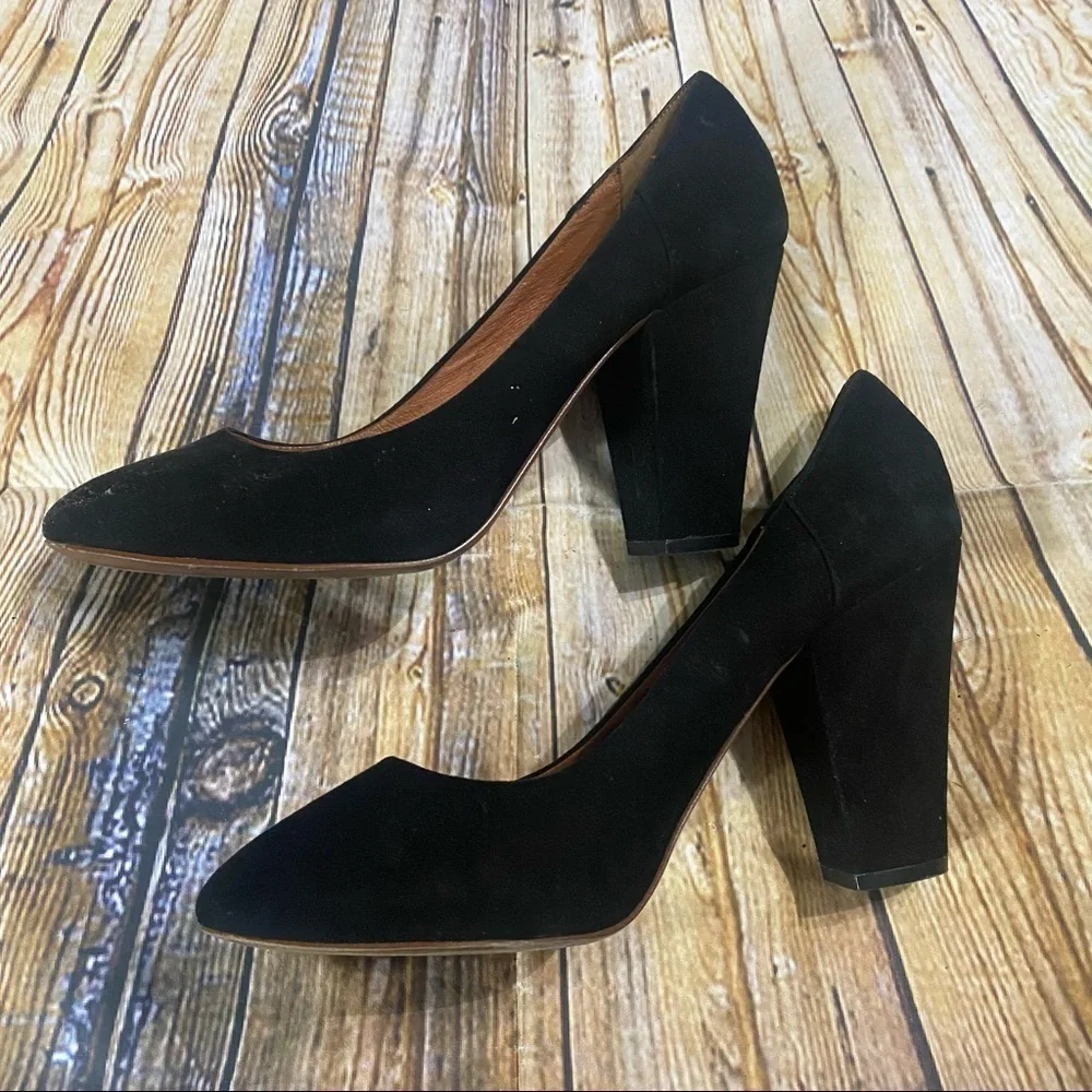 Madewell Black Suede Leather Slip On Chunk Heels Size 9.5